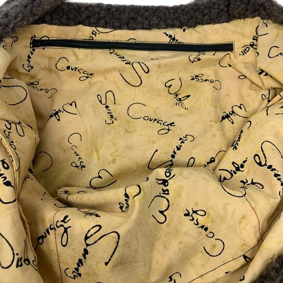 Handmade Wool 19'' x 15'' Striped Wisdom, Serenity, And Courage Lined Tote Bag - Picture 5 of 5